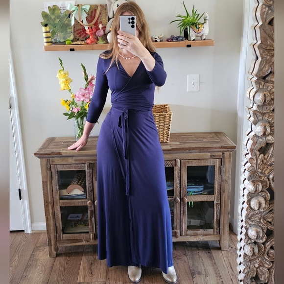 Lulu's Deep Blue Long Sleeve Wrap Dress - Picture 1 of 7